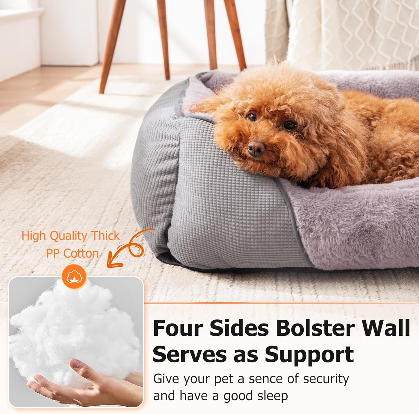 Calming Dog & Cat Beds - Soft Rectangle & Orthopedic Designs, Anti-Slip | Small / Medium Dogs & Indoor Cats (25X21In, Grey)