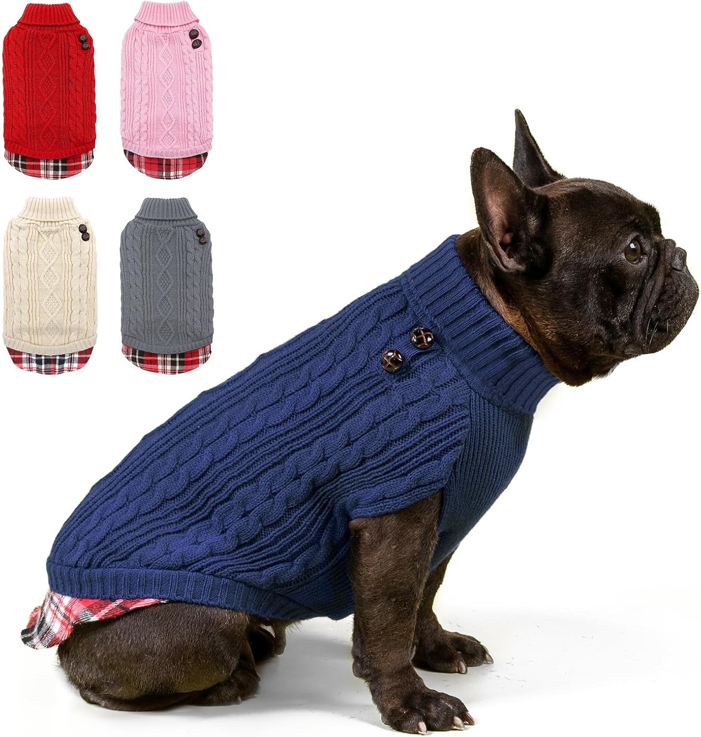 Dog Christmas Sweater Stretchy Pet Coat for Small Dogs Male Turtleneck Small Dog Sweater Red Puppy Clothes Knitwear Puppy Coats with Gingham Patchwork Pet Clothes for Fall Winter
