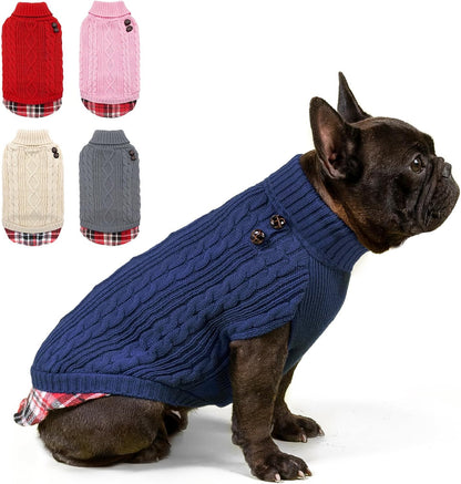 Dog Christmas Sweater Stretchy Pet Coat for Small Dogs Male Turtleneck Small Dog Sweater Red Puppy Clothes Knitwear Puppy Coats with Gingham Patchwork Pet Clothes for Fall Winter