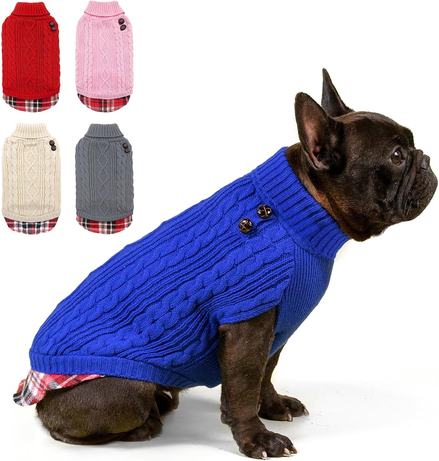 Dog Christmas Sweater Stretchy Pet Coat for Small Dogs Male Turtleneck Small Dog Sweater Red Puppy Clothes Knitwear Puppy Coats with Gingham Patchwork Pet Clothes for Fall Winter