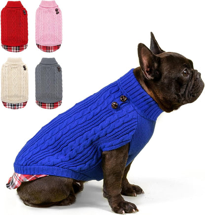 Dog Christmas Sweater Stretchy Pet Coat for Small Dogs Male Turtleneck Small Dog Sweater Red Puppy Clothes Knitwear Puppy Coats with Gingham Patchwork Pet Clothes for Fall Winter