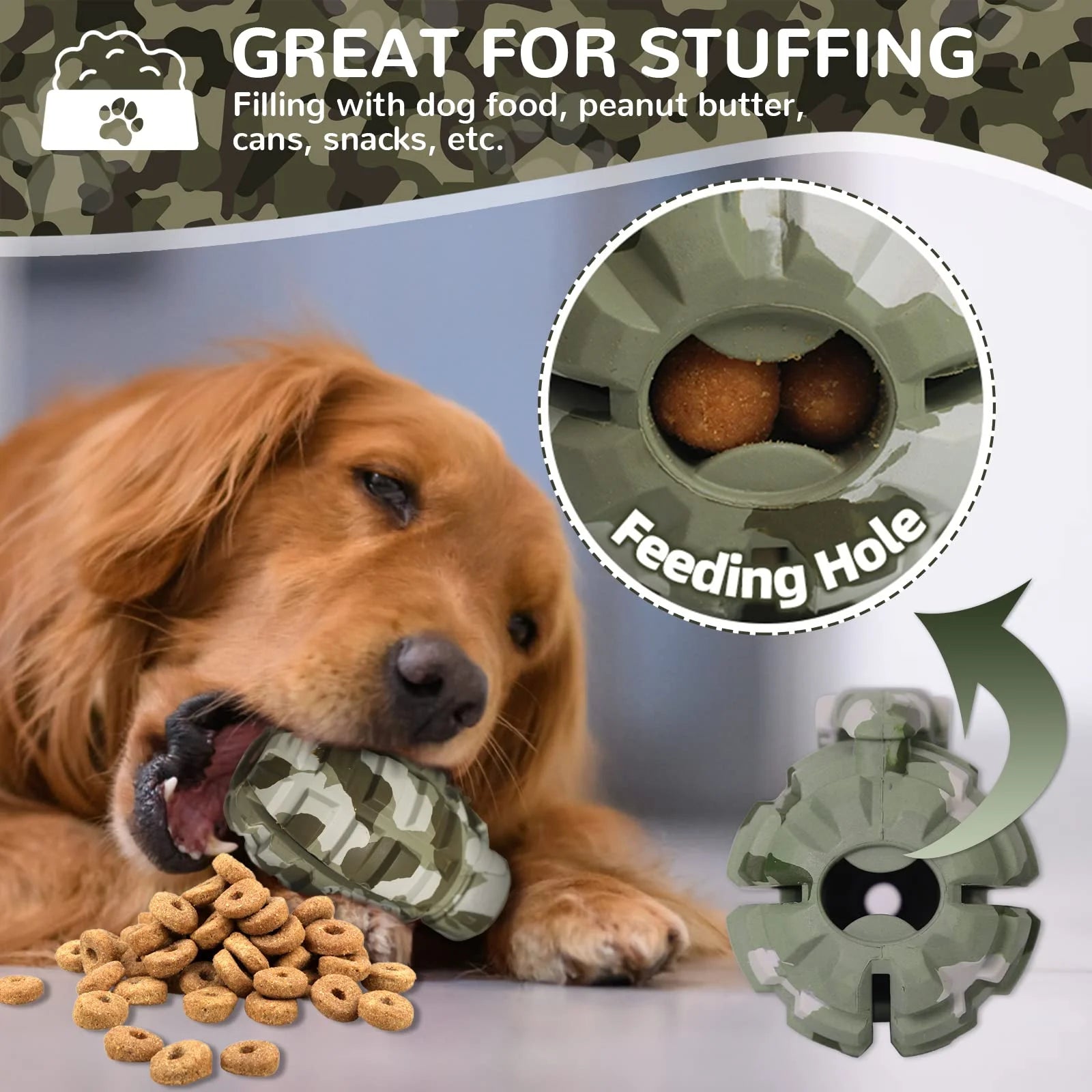 Dog Toys for Aggressive Chewers Natural Rubber, Indestructible Chew Toys for Large Medium Dogs, Fun to Chew, Chase and Fetch (Camo Color)