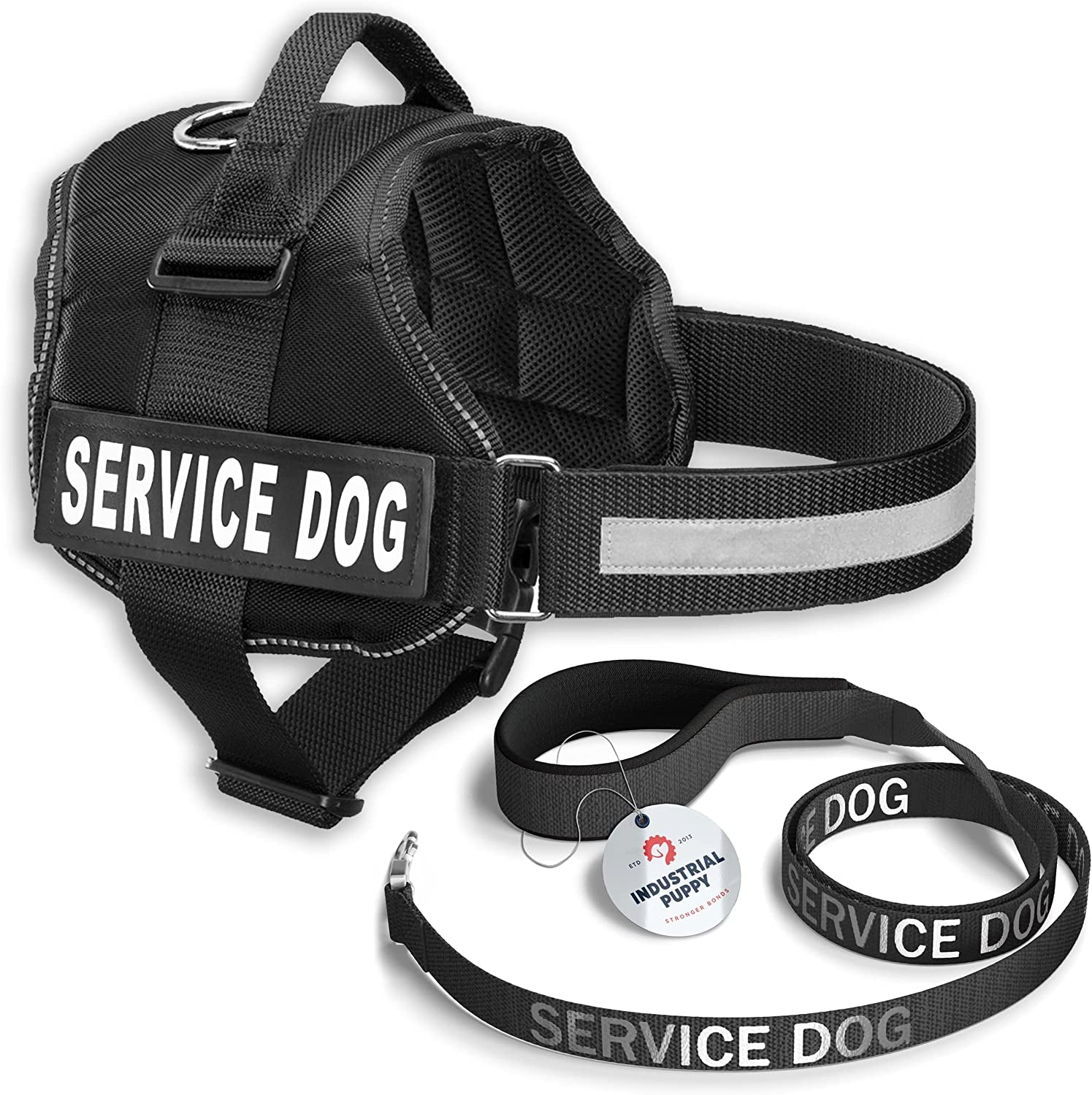 Service Dog Vest with Hook and Loop Straps & Matching Leash Set - Harnesses from XXS to XXL - Service Dog Harness Features Reflective Patch and Comfortable Mesh Design (Red, Small)