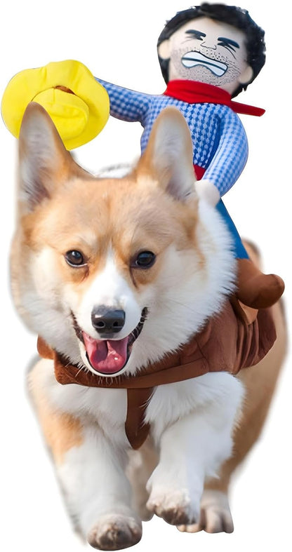 Dog Halloween Costume Funny Dog Cowboy Riding Costume Pet Costume Cat Suit Cowboy Rider Style for Small Medium Large Dogs (Cowboy, Medium)