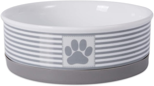 Paw & Patch Ceramic Pet Collection, Medium Bowl, 6X2", Gray