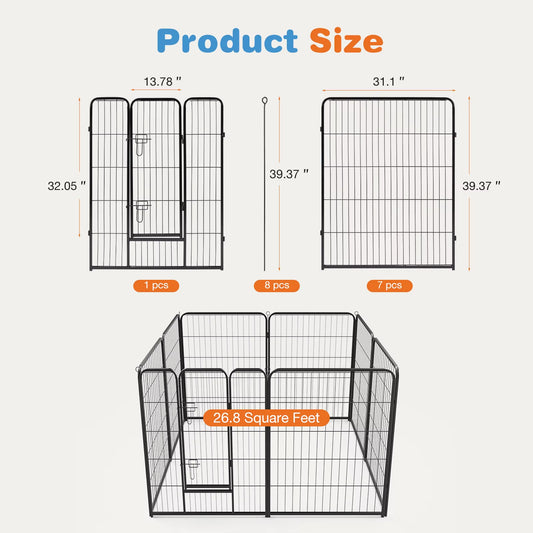 8 Panel Dog Playpen Indoor Pet Fence Exercise for Yard Gate Heavy Duty Crates with Doors Metal Dog Pen for Camping Outdoor