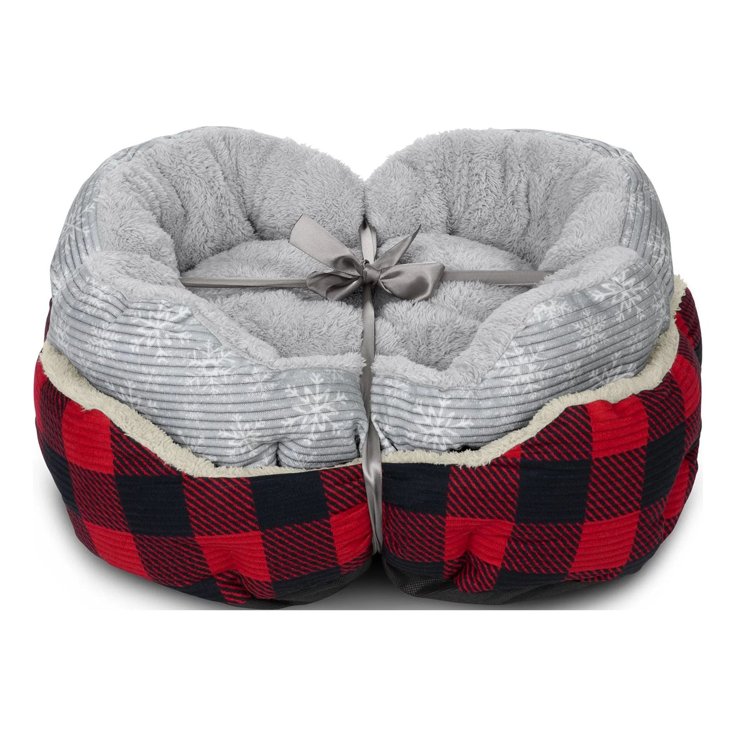Cuddler Small Cat / Dog Bed Gift Set, Red and Black/White Buffalo Plaid