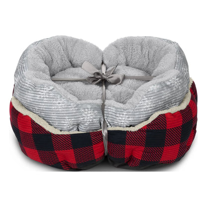 Cuddler Small Cat / Dog Bed Gift Set, Red and Black/White Buffalo Plaid