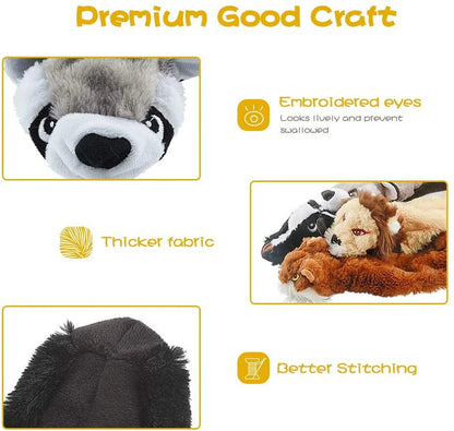 No Stuffing Plush Chew Toy for Small Medium Dogs Puppy Aggressive Chewers Large Breed 5 Pack Cute Animals Raccoon Squirrel Tiger Fox and Lion