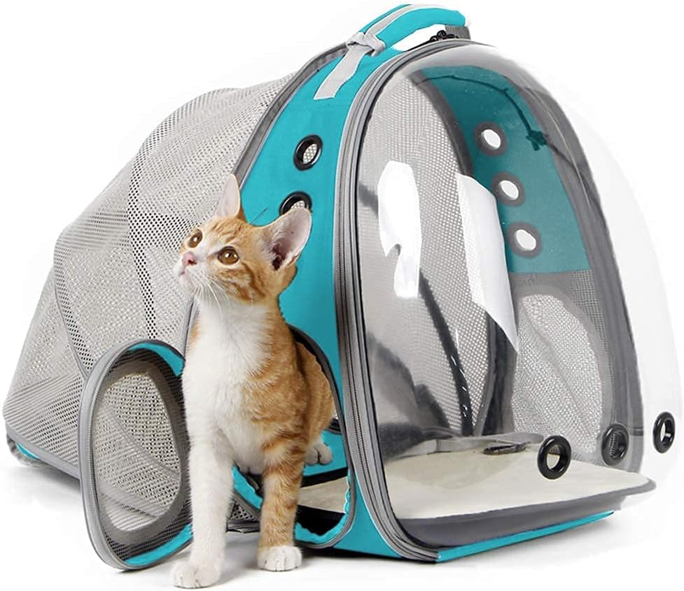 Cat Travel Backpack with Fan, Fit up to 12 Lbs, Space Capsule Astronaut Clear Bubble Window Pet Backpack for Kitten and Small Puppy Green