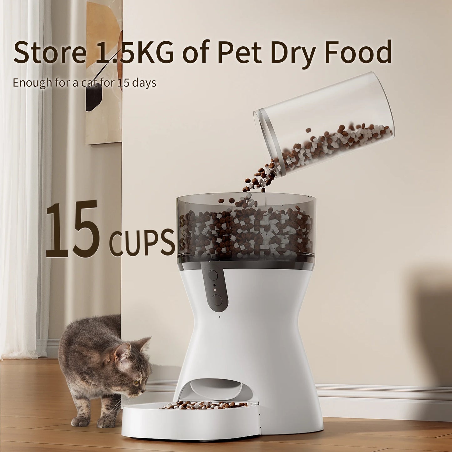 Automatic Cat Feeders Wifi, Timed Dog Feeder with 10S Dining Voice Record, 4L Cat/Dog Food Dispenser