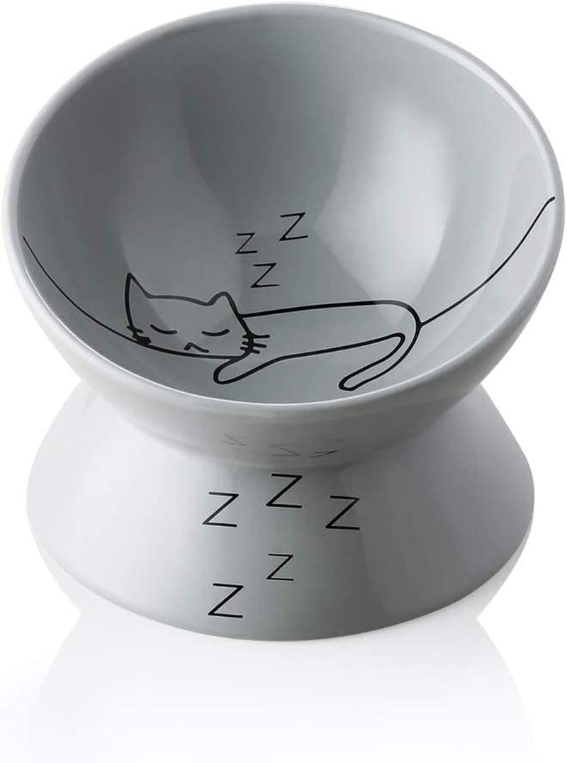 Ceramic Raised Cat Bowls, Slanted Cat Dish Food or Water Bowls, Elevated Porcelain Pet Feeder Bowl Protect Cat'S Spine, Stress Free, Backflow Prevention(Pink)