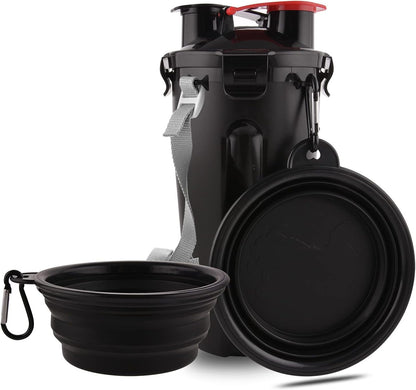 Dog Travel Water Bottle Collapsible Bowls, 2 in 1 Pet Food Container with Collapse Bowls, Outdoor Portable Water Bowls for Walking, Traveling, Camping and Hiking (Black)