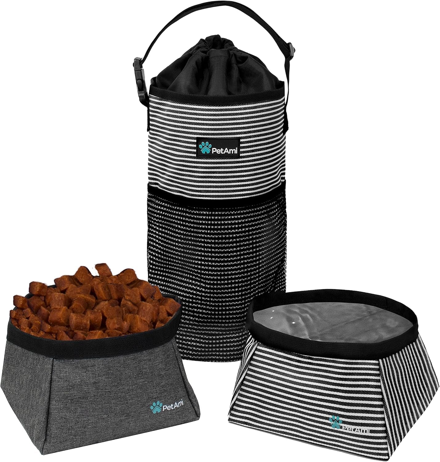 Travel Dog Food Bag Pet Collapsible Dog Bowls Set, Dog Kibble Bag, Pet Food Water Bowls for Dogs Cats, Foldable Waterproof Dog Camping Bowls Cup Dish Accessories for Hiking, Heather Gray