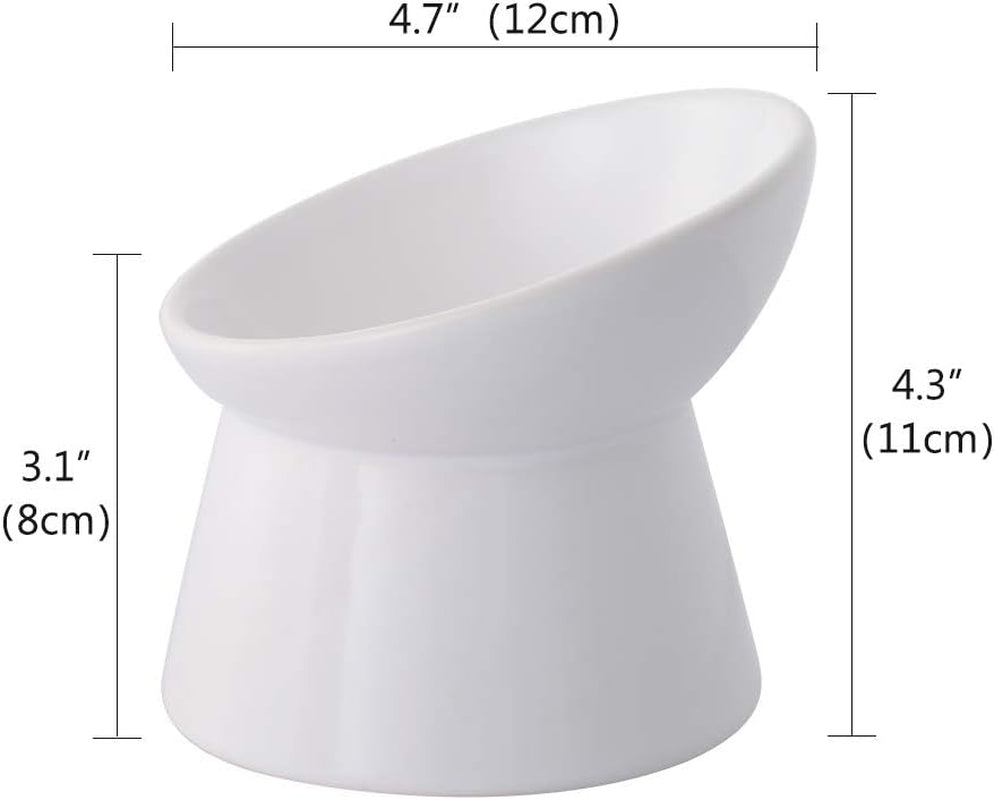 White Small Ceramic Raised Cat Bowls, Tilted Elevated Food or Water Bowls, Stress Free, Backflow Prevention, Dishwasher and Microwave Safe, Lead & Cadmium Free