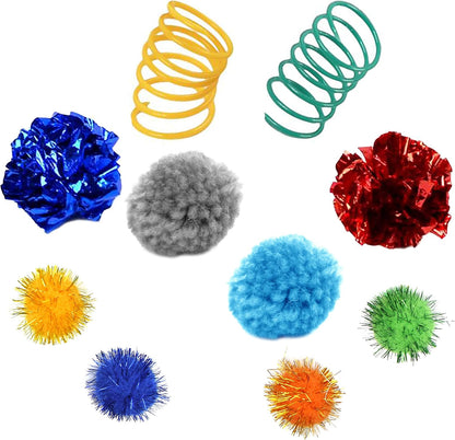 18 Cat Toys Assortments - Teaser Wand, Interactive Bell Toy, Sparkle Balls for Kitten, Puppy, Kitty (With Hide Seek Toy)