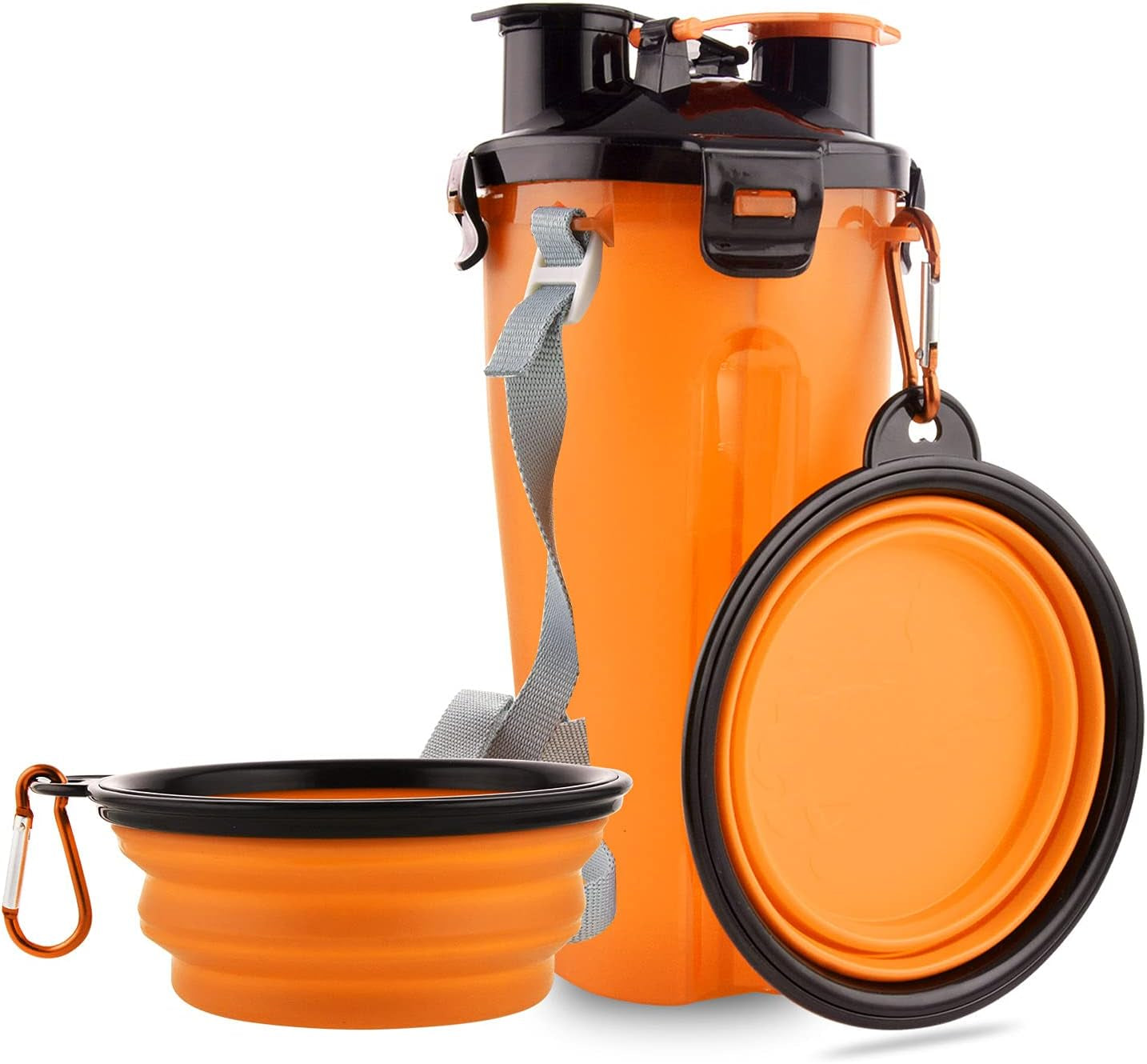 Dog Travel Water Bottle Collapsible Bowls, 2 in 1 Pet Food Container with Collapse Bowls, Outdoor Portable Water Bowls for Walking, Traveling, Camping and Hiking (Black)