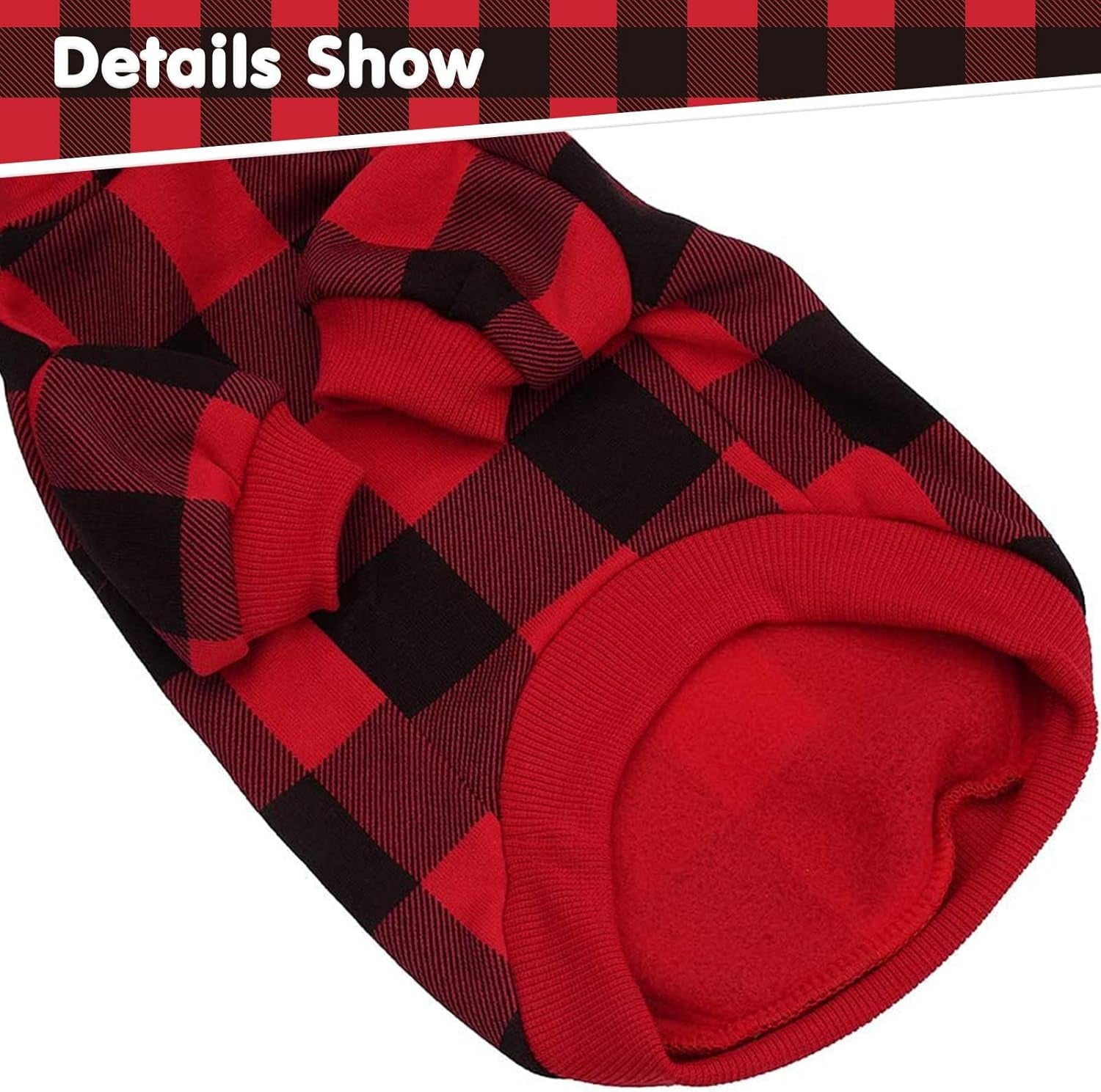 Plaid Dog Hoodie Pet Clothes Sweater with Hat and Pocket for Small Medium Large Size Dogs, Soft Winter Warm Dog Cold Weather Coat, Fleece Fall Dog Hooded Sweatshirt for Puppy Cats, Red XL