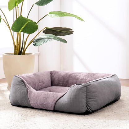 Calming Dog & Cat Beds - Soft Rectangle & Orthopedic Designs, Anti-Slip | Small / Medium Dogs & Indoor Cats (25X21In, Grey)