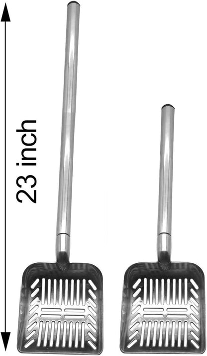 32 Inch Cat Litter Scooper Metal Cat Litter Scoop Long Handle Cat Scoop Litter Box Scooper Non-Stick Aluminum Deep Shovel Litter Scoop Large Kitty Sifter Scoop Manages Big Clumps of Multi-Cat Families