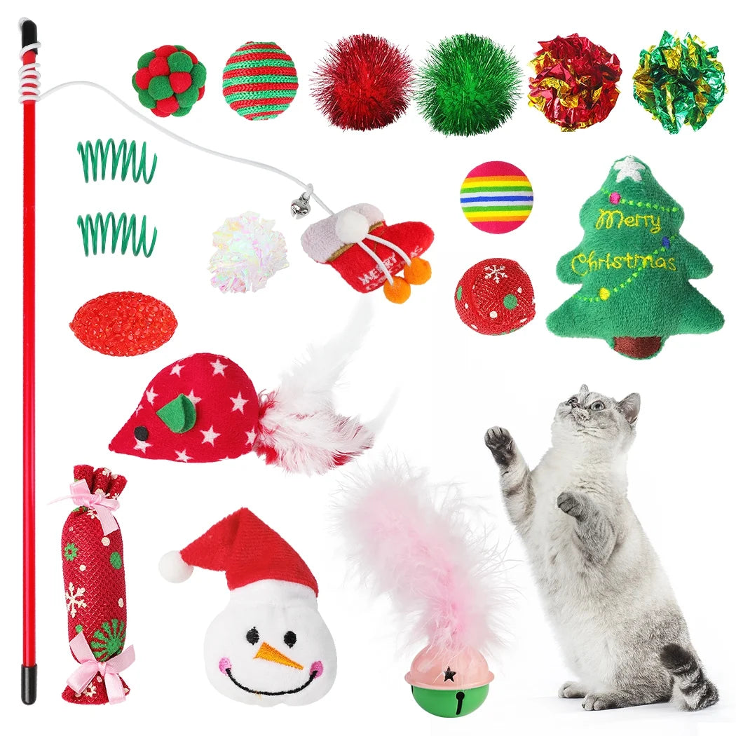 Interactive Christmas Cat Toy, Gift Set, Indoor, 18 Piece