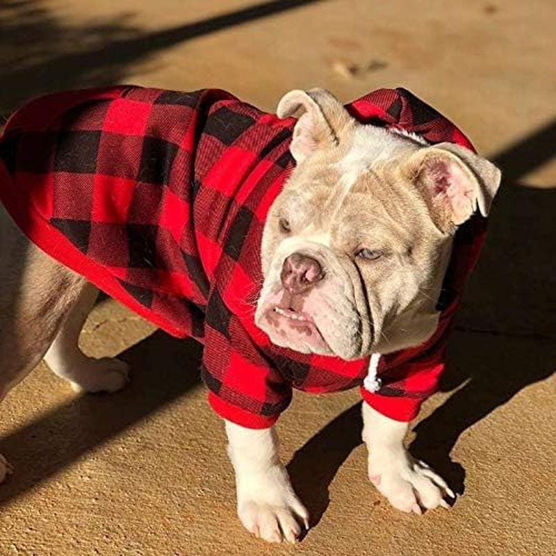 Plaid Dog Hoodie Pet Clothes Sweater with Hat and Pocket for Small Medium Large Size Dogs, Soft Winter Warm Dog Cold Weather Coat, Fleece Fall Dog Hooded Sweatshirt for Puppy Cats, Red XL