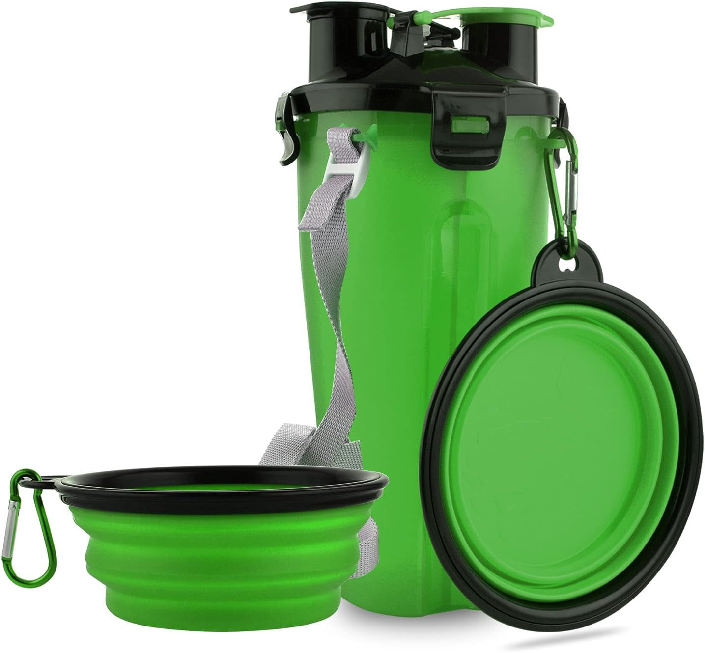 Dog Travel Water Bottle Collapsible Bowls, 2 in 1 Pet Food Container with Collapse Bowls, Outdoor Portable Water Bowls for Walking, Traveling, Camping and Hiking (Black)