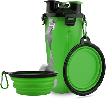 Dog Travel Water Bottle Collapsible Bowls, 2 in 1 Pet Food Container with Collapse Bowls, Outdoor Portable Water Bowls for Walking, Traveling, Camping and Hiking (Black)