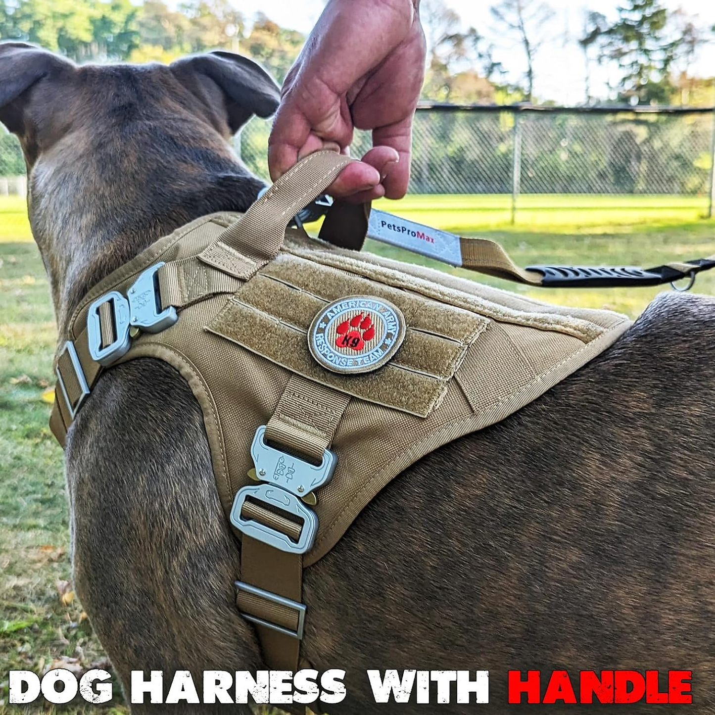 Pets Promax Tactical Dog Harness for Large Dogs – Military Grade, All-Metal Buckles Vest with Control Handle, No Plastic Componenets in Our Harness, Waterproof, No-Pull, No-Choke (Brown, L)