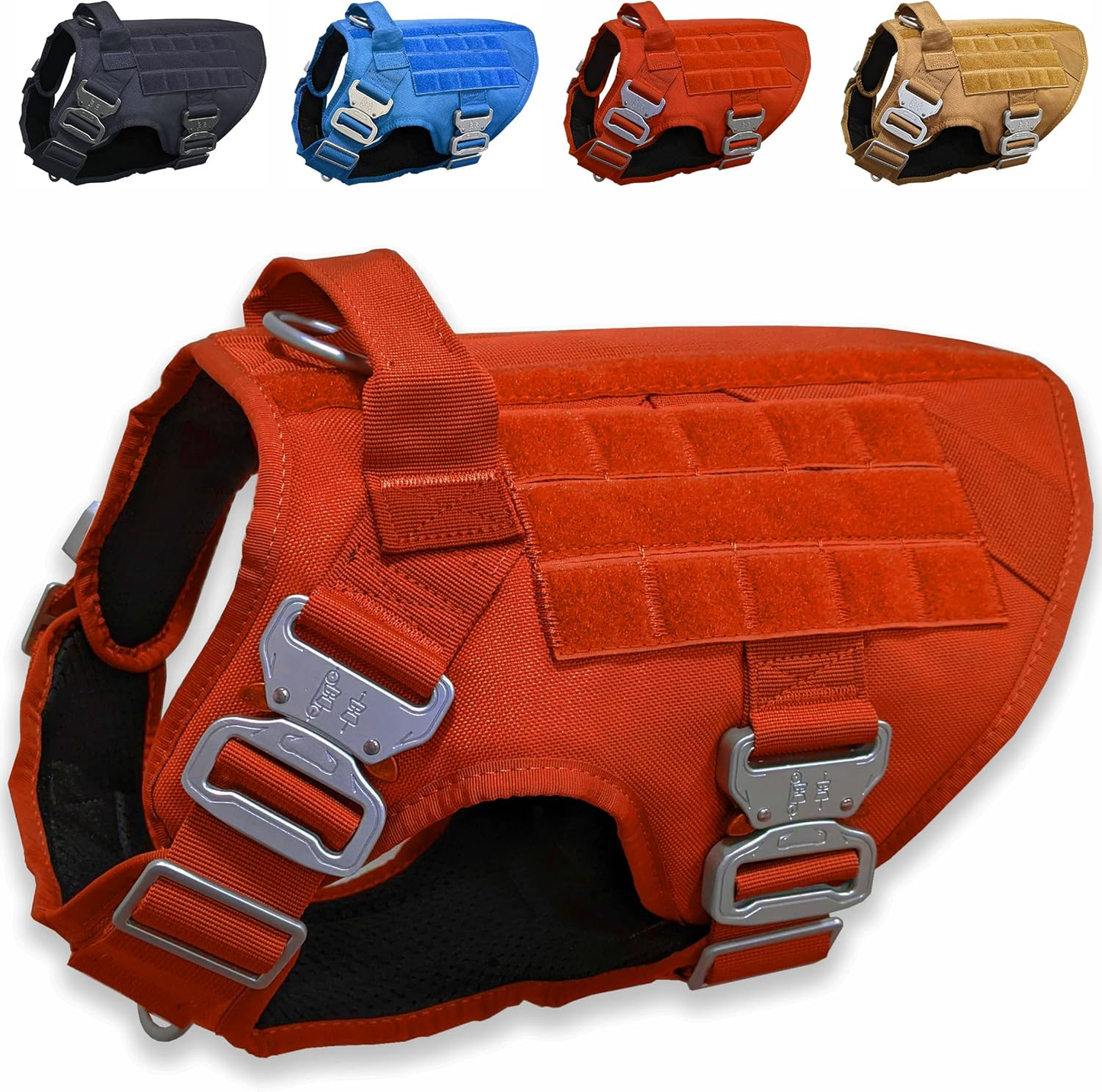 Pets Promax Tactical Dog Harness for Large Dogs – Military Grade, All-Metal Buckles Vest with Control Handle, No Plastic Componenets in Our Harness, Waterproof, No-Pull, No-Choke (Brown, L)