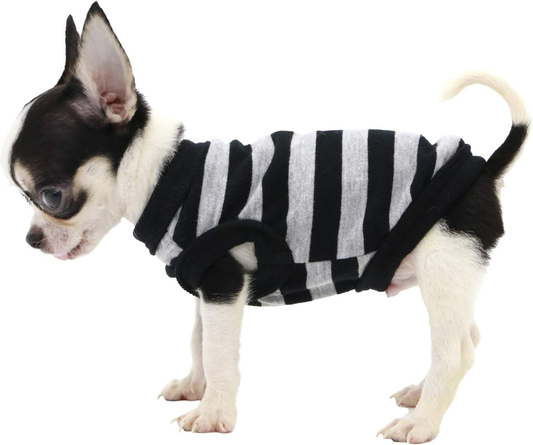 100% Cotton Striped Dog Shirts for Small Dogs Chihuahua Puppy Clothes Tank Vest-Black and Gray Strips/Xxs