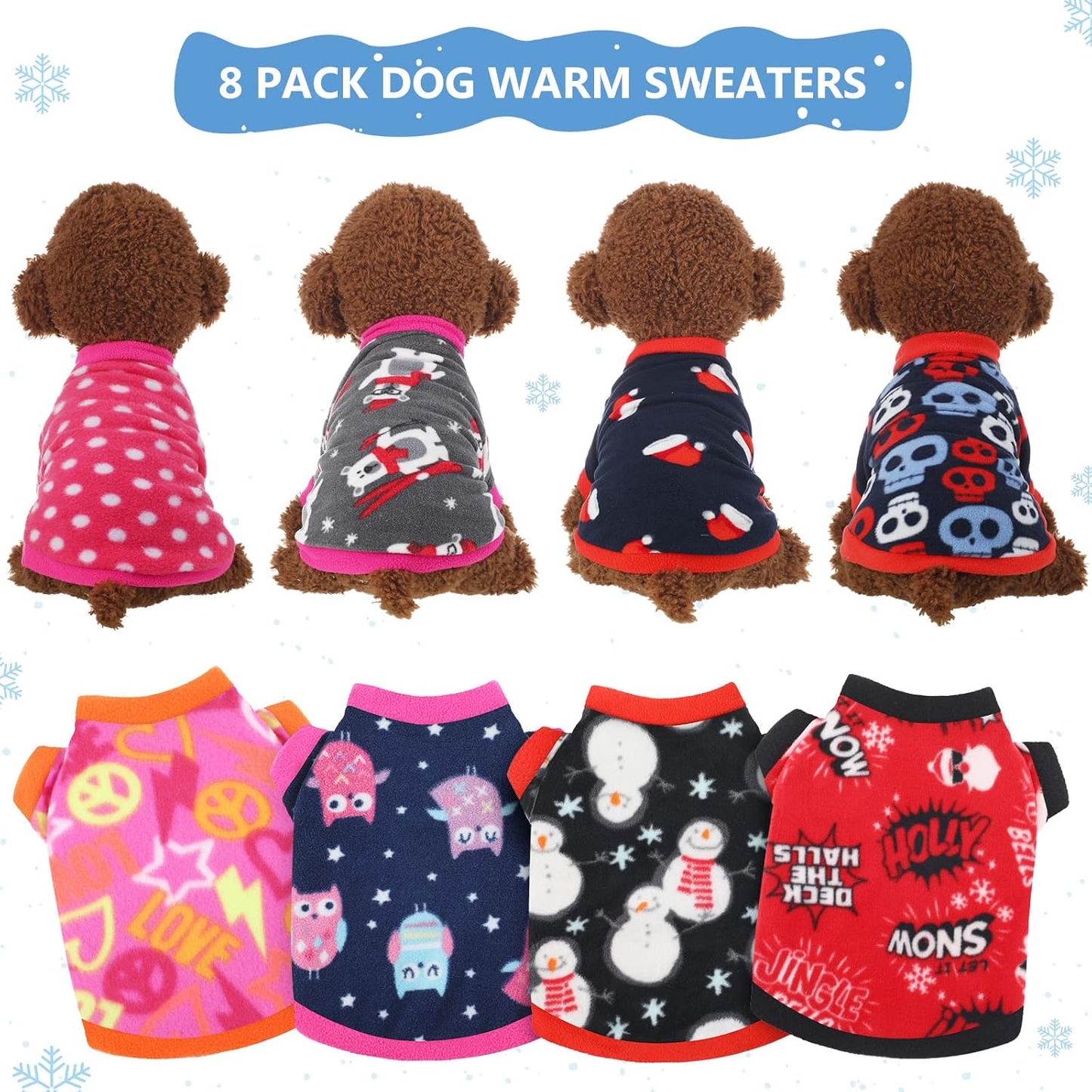 8 Pieces Valentine Dog Sweaters Winter Chihuahua Clothes Outfits Warm Shirt Puppy Clothes for Winter Dog Colorful Thickening Puppy Pajamas for Pets Pup Cat, X-Small