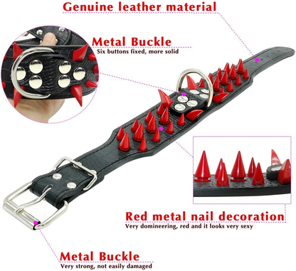 Sharp Spiked Studded Dog Collar - Stylish Leather Dog Collars - 2 Inch in Width Fit for Medium & Large Dogs - Such as Pitbull Mastiff - Black Rivets & Black Leather,19-22"