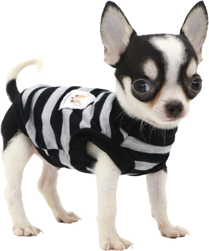 100% Cotton Striped Dog Shirts for Small Dogs Chihuahua Puppy Clothes Tank Vest-Black and Gray Strips/Xxs
