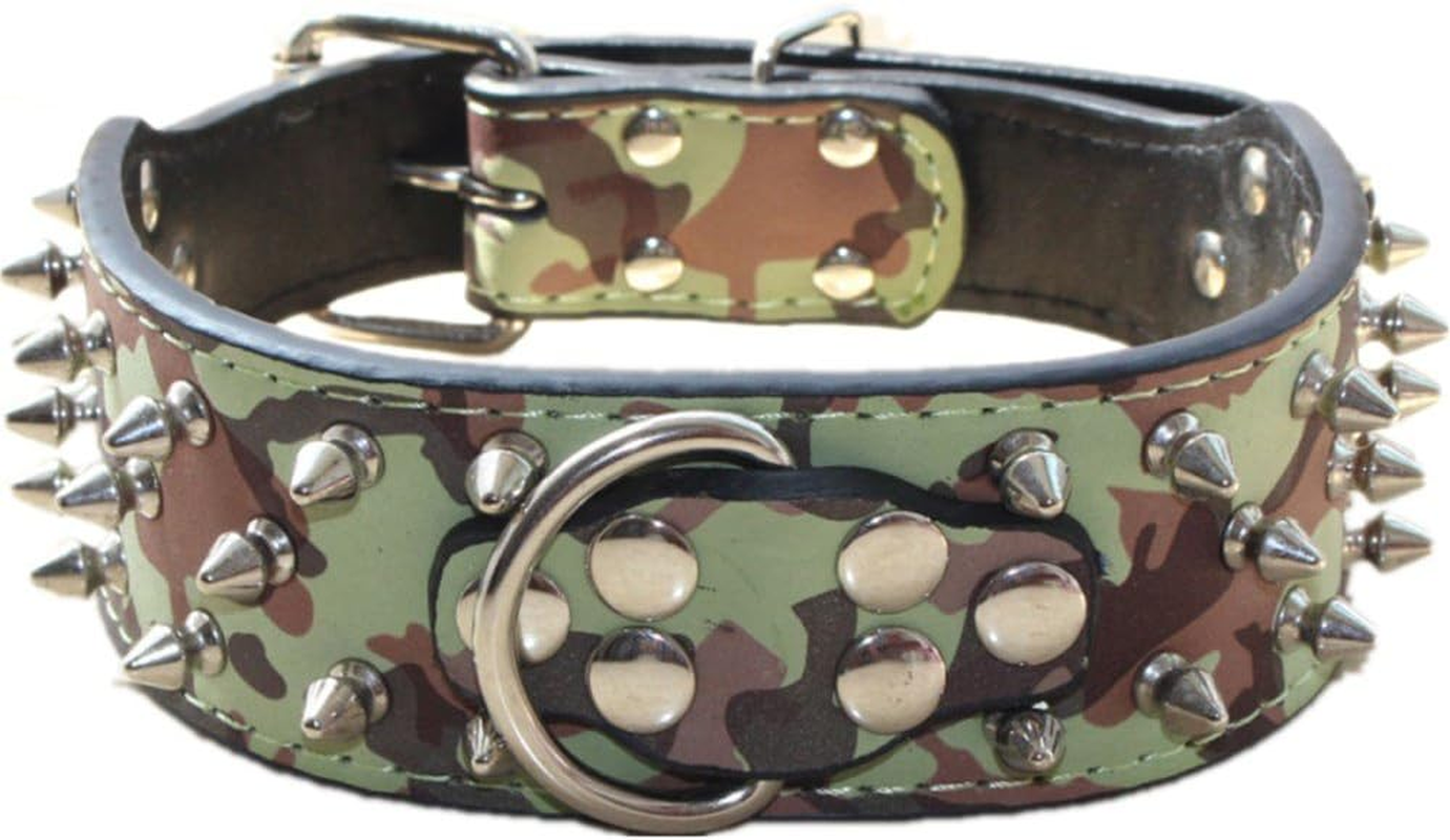 Spiked Leather Dog Collar Bullet Rivets Studded 2 Inch Width Stylish Leather Dog Collars for Medium & Large Dogs Pitbull(Gold Brown,Xl)