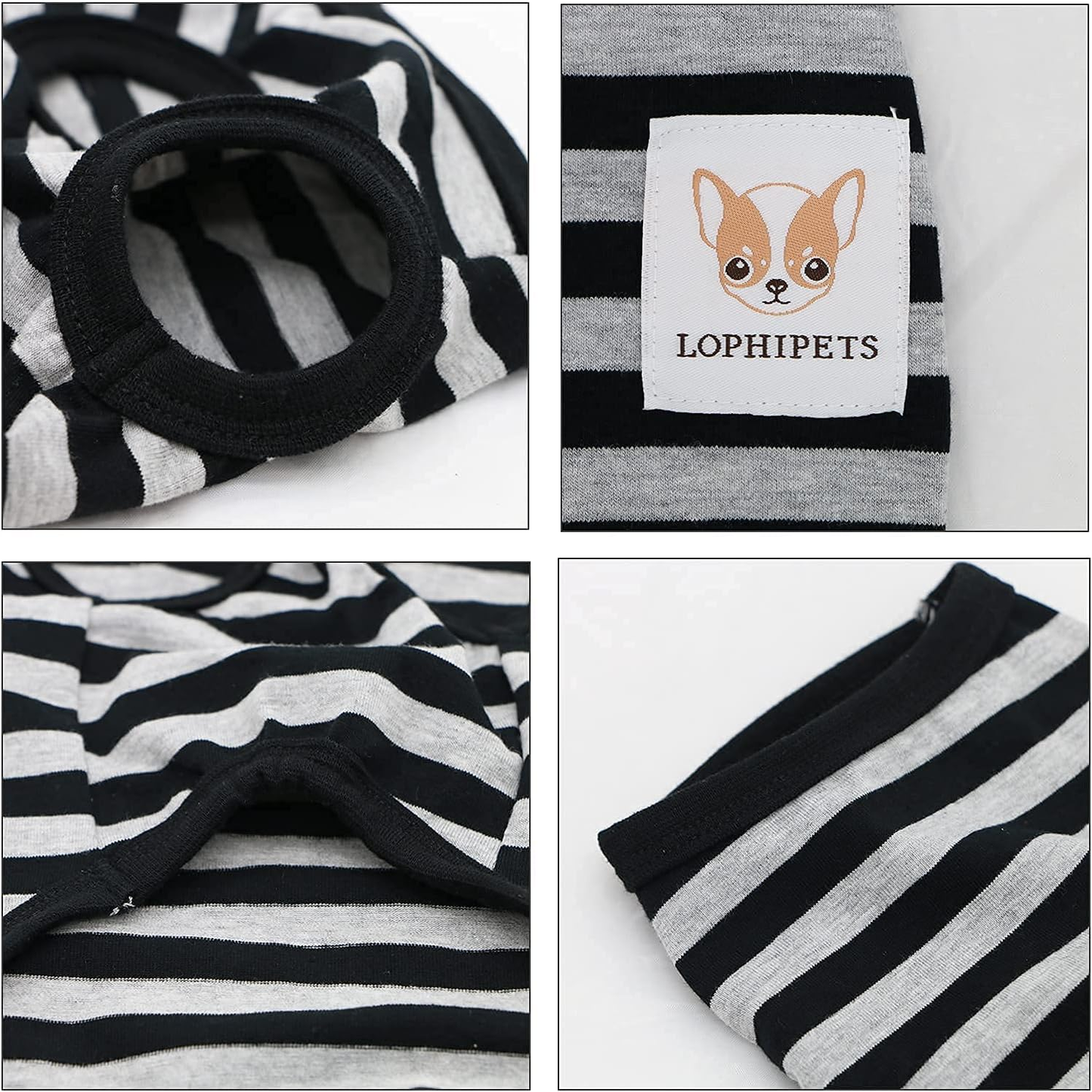 100% Cotton Striped Dog Shirts for Small Dogs Chihuahua Puppy Clothes Tank Vest-Black and Gray Strips/Xxs