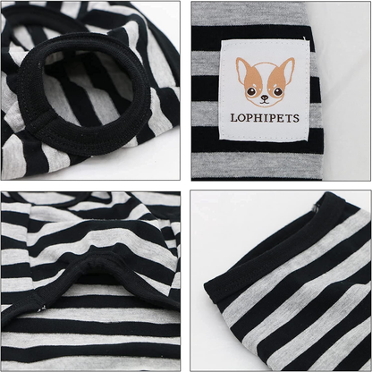 100% Cotton Striped Dog Shirts for Small Dogs Chihuahua Puppy Clothes Tank Vest-Black and Gray Strips/Xxs
