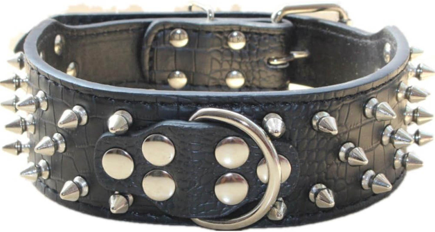 Spiked Leather Dog Collar Bullet Rivets Studded 2 Inch Width Stylish Leather Dog Collars for Medium & Large Dogs Pitbull(Gold Brown,Xl)