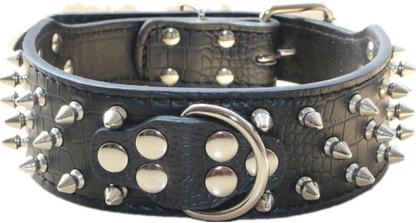 Spiked Leather Dog Collar Bullet Rivets Studded 2 Inch Width Stylish Leather Dog Collars for Medium & Large Dogs Pitbull(Gold Brown,Xl)