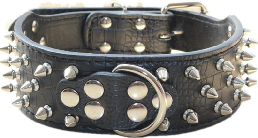 Spiked Leather Dog Collar Bullet Rivets Studded 2 Inch Width Stylish Leather Dog Collars for Medium & Large Dogs Pitbull(Gold Brown,Xl)