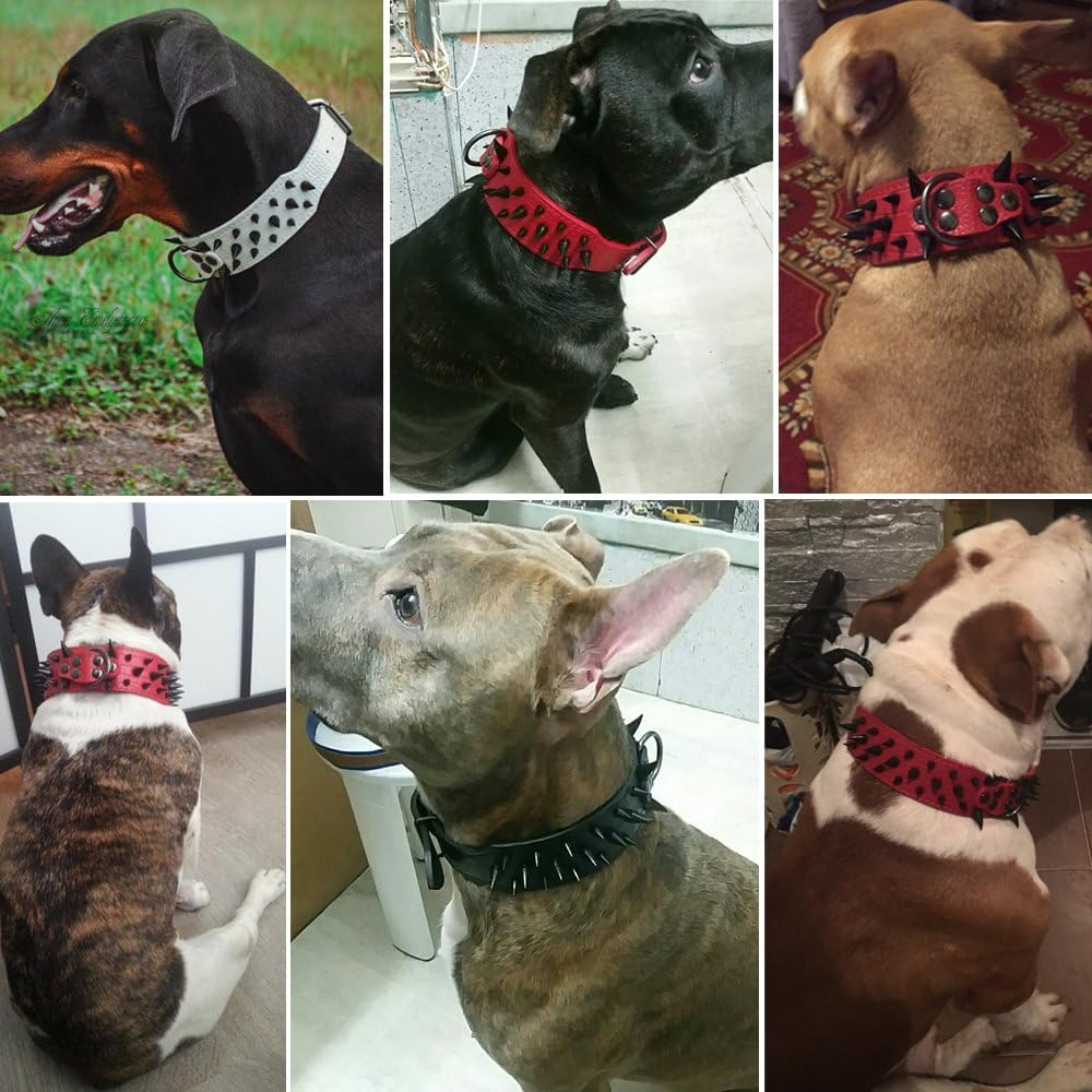 Sharp Spiked Studded Dog Collar - Stylish Leather Dog Collars - 2 Inch in Width Fit for Medium & Large Dogs - Such as Pitbull Mastiff - Black Rivets & Black Leather,19-22"