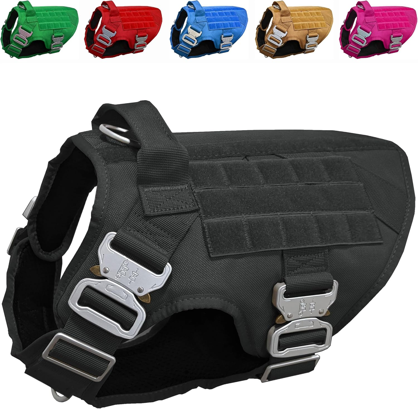 Pets Promax Tactical Dog Harness for Large Dogs – Military Grade, All-Metal Buckles Vest with Control Handle, No Plastic Componenets in Our Harness, Waterproof, No-Pull, No-Choke (Brown, L)