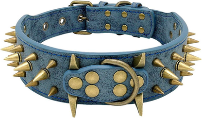 Sharp Spiked Studded Dog Collar - Stylish Leather Dog Collars - 2 Inch in Width Fit for Medium & Large Dogs - Such as Pitbull Mastiff - Black Rivets & Black Leather,19-22"