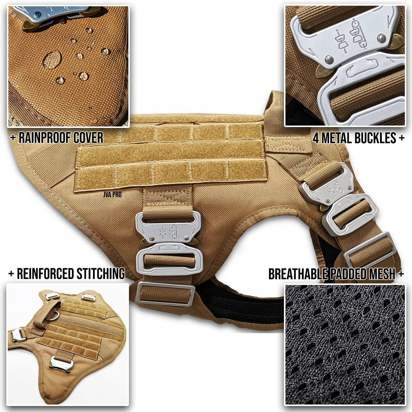 Pets Promax Tactical Dog Harness for Large Dogs – Military Grade, All-Metal Buckles Vest with Control Handle, No Plastic Componenets in Our Harness, Waterproof, No-Pull, No-Choke (Brown, L)