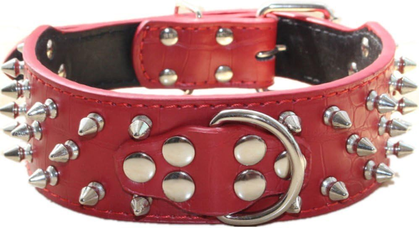 Spiked Leather Dog Collar Bullet Rivets Studded 2 Inch Width Stylish Leather Dog Collars for Medium & Large Dogs Pitbull(Gold Brown,Xl)