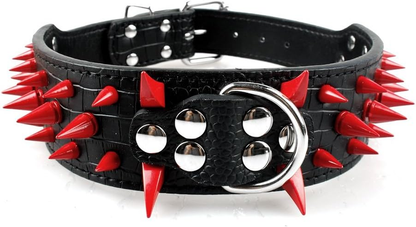 Sharp Spiked Studded Dog Collar - Stylish Leather Dog Collars - 2 Inch in Width Fit for Medium & Large Dogs - Such as Pitbull Mastiff - Black Rivets & Black Leather,19-22"